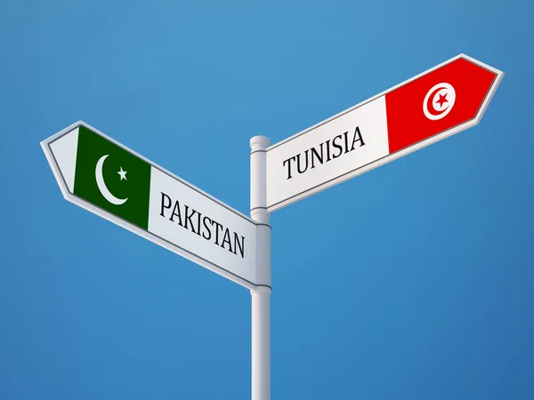 Tunisien Pakistan tecken flaggor koncept — Stockfoto