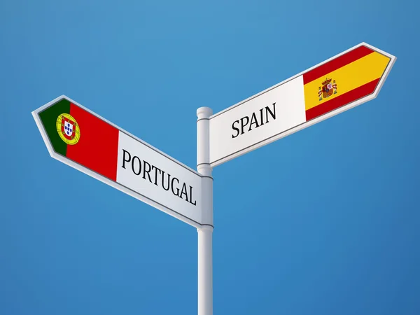 Portugal Spanien tecken flaggor koncept — Stockfoto