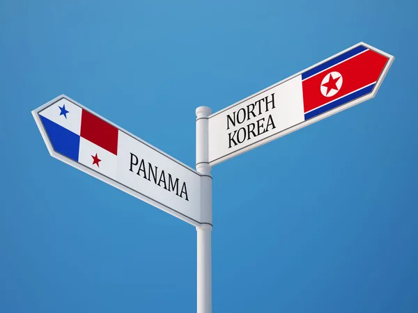 Conceito de Bandeiras de Sinais Panamá Coreia do Norte — Fotografia de Stock