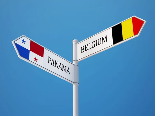 Panama Belgique Signer Drapeaux Concept — Photo