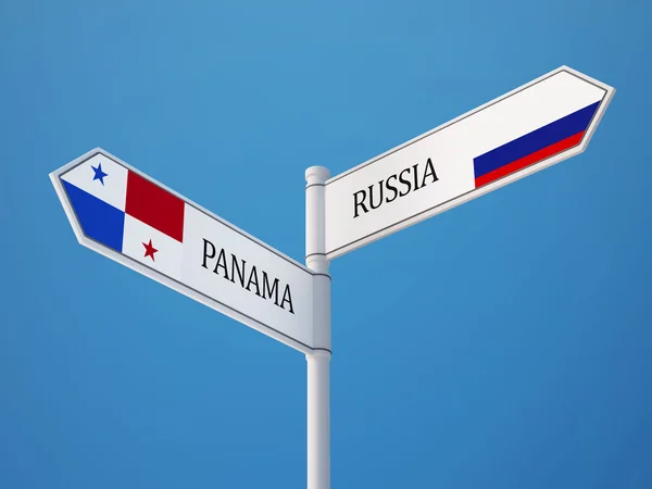 Rusia Panamá Firma Concepto de Banderas —  Fotos de Stock