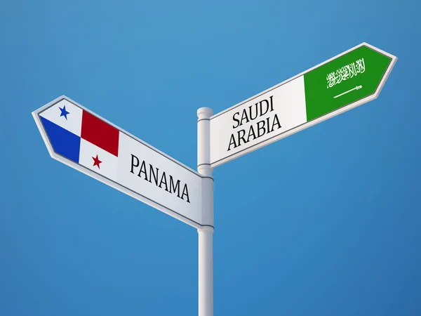 Arabia Saudyjska Panama znak flagi koncepcja — Zdjęcie stockowe