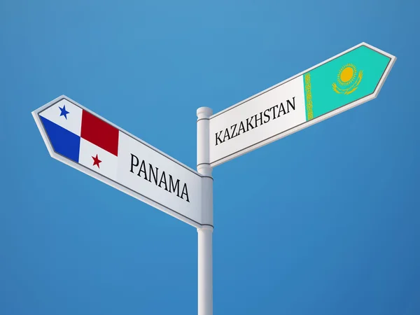 Kazakhstan Panama  Sign Flags Concept — Stock Photo, Image