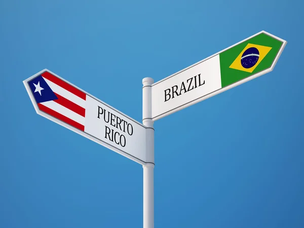 Porto Rico Brasil Sinalização Bandeiras Conceito — Fotografia de Stock