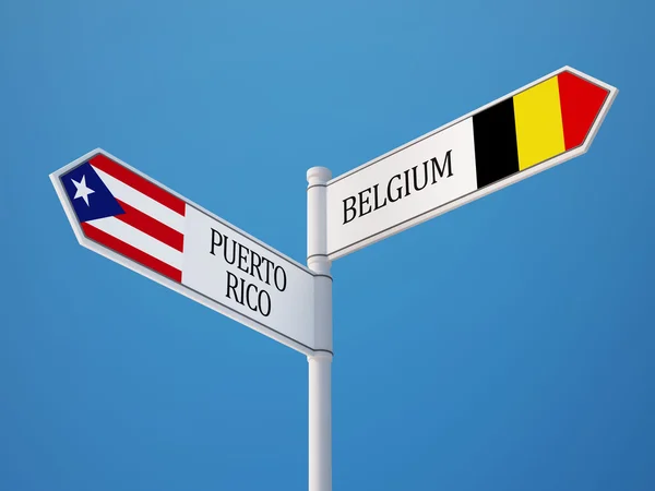 Porto Rico Belgique Signer Drapeaux Concept — Photo