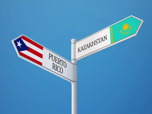 Kazachstan Puerto Rico teken vlaggen Concept — Stockfoto