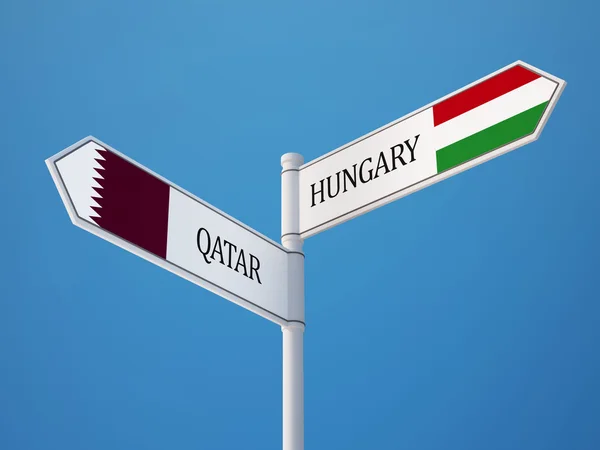 Qatar Hungary  Sign Flags Concept — Stok fotoğraf