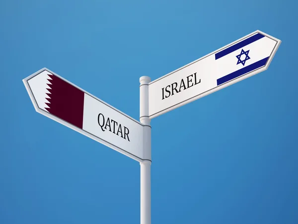 Qatar Israel undertecknar flaggor koncept — Stockfoto