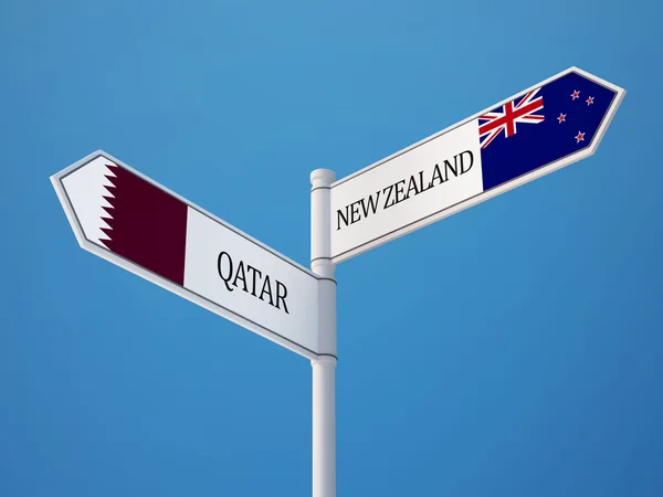 Qatar Nouvelle Zélande Signer Drapeaux Concept — Photo