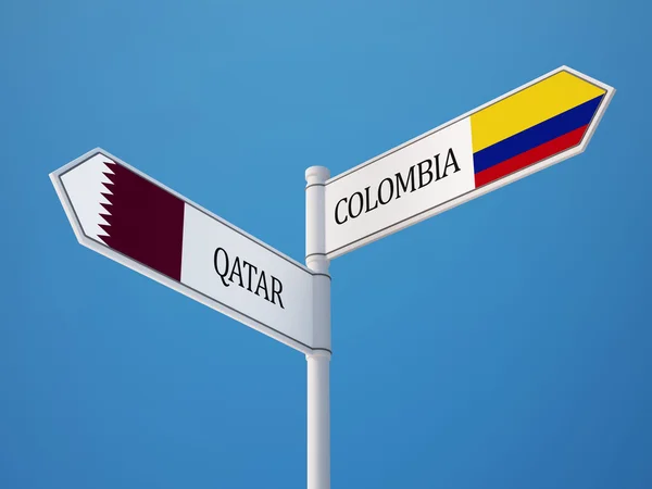 Qatar Colombie Signer Drapeaux Concept — Photo