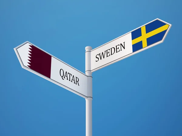 Qatar Sverige tecken flaggor koncept — Stockfoto