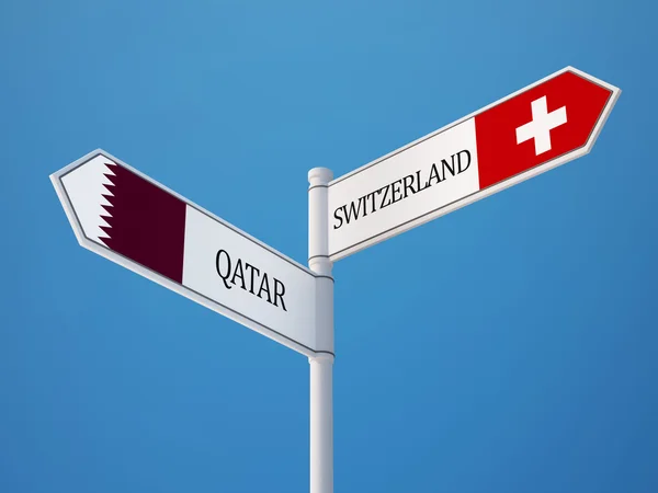 卡塔尔瑞士标志标志概念 — 图库照片