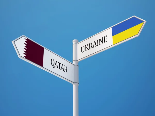 Qatar Ukraina tecken flaggor koncept — Stockfoto