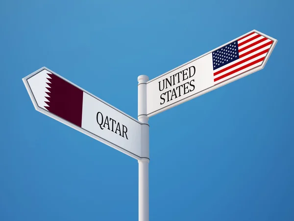 Qatar Etats-Unis Signer Drapeaux Concept — Photo