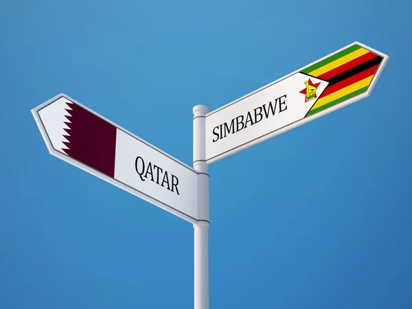 Qatar Zimbabwe Signer Drapeaux Concept — Photo