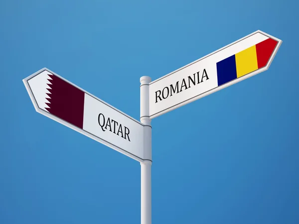 Rumänien Qatar tecken flaggor koncept — Stockfoto