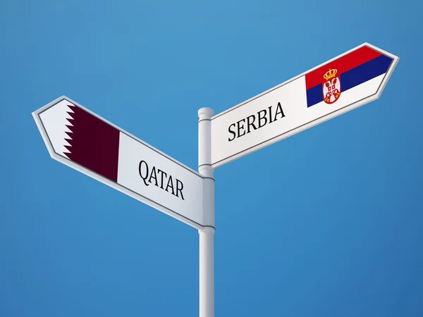 Srbsko Katar znamení příznaky koncept — Stock fotografie