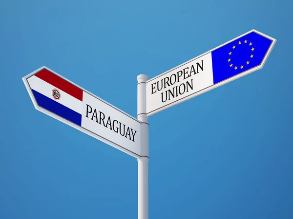 Unión Europea Paraguay Firma Concepto de Banderas — Foto de Stock