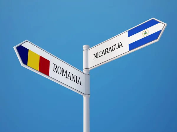 Romanya Nikaragua işaret bayrakları kavramı — Stok fotoğraf