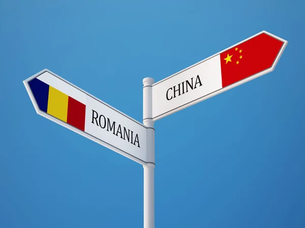 Romania Cina Firma Bandiere Concetto — Foto Stock