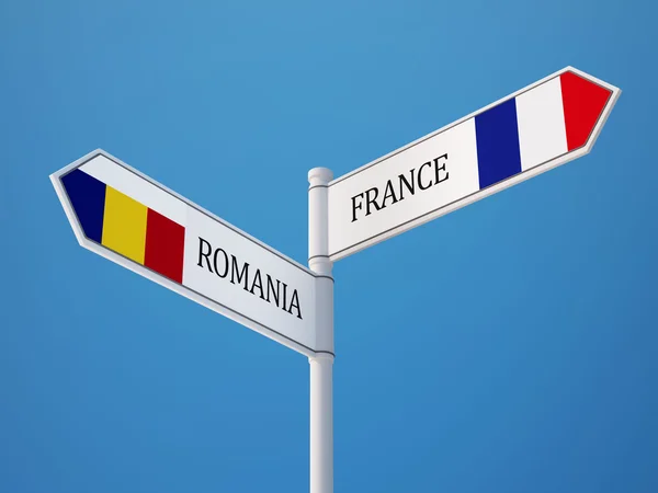 Romania Francia Firmare Bandiere Concept — Foto Stock