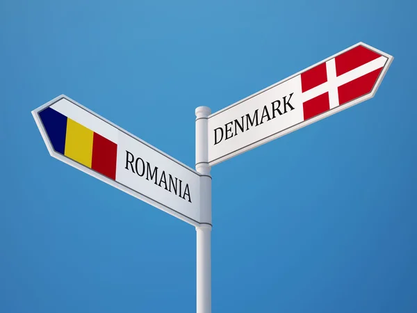 Rumänien Danmark Sign flaggor koncept — Stockfoto