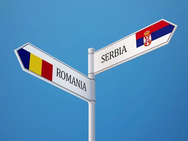 Sırbistan ve Romanya işaret bayrakları kavramı — Stok fotoğraf