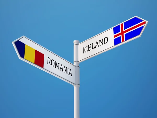 Island Rumänien unterzeichnen Flaggen Konzept — Stockfoto