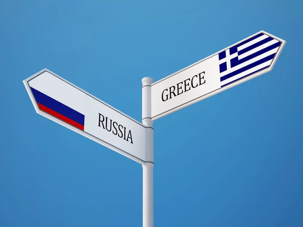 Ryssland Grekland tecken flaggor koncept — Stockfoto