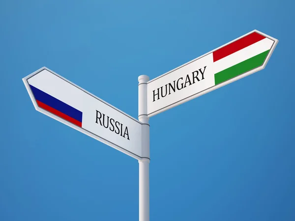 Rusland Hongarije teken vlaggen Concept — Stockfoto