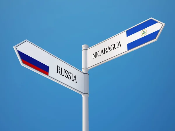 Rosja Nikaragui znak flagi koncepcja — Zdjęcie stockowe