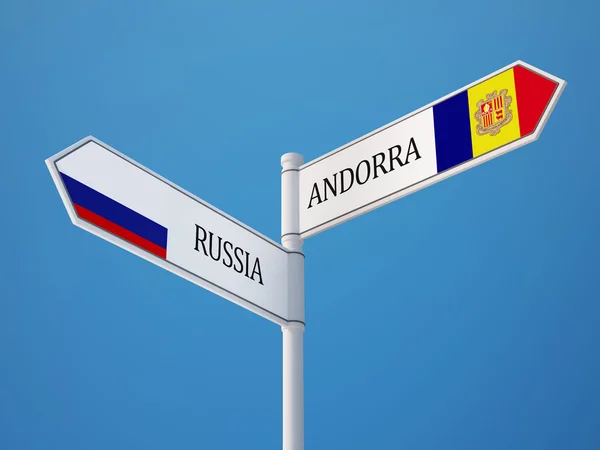 Ryssland Andorra tecken flaggor koncept — Stockfoto