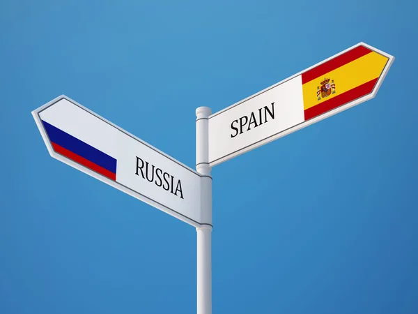 Russia Spagna Firma Bandiere Concept — Foto Stock