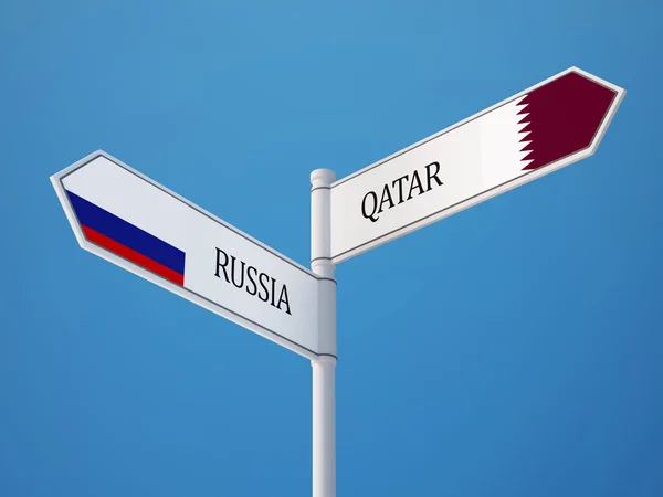 俄罗斯卡塔尔标志标志概念 — 图库照片
