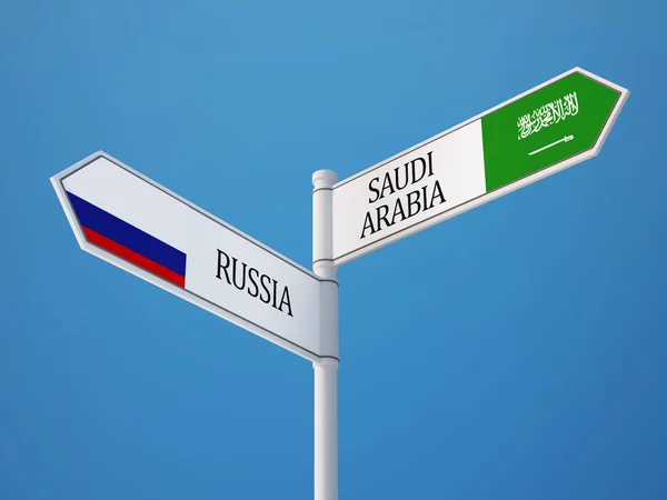 Saudiarabien Ryssland undertecknar flaggor koncept — Stockfoto