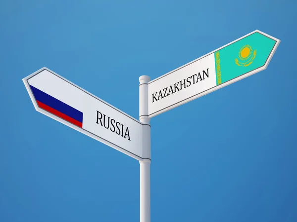 Kazakstan Ryssland undertecknar flaggor koncept — Stockfoto