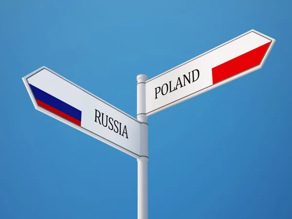 Poland Russia  Sign Flags Concept — Stock Photo, Image