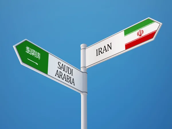 Saudi arabia iran sign flags konzept — Stockfoto