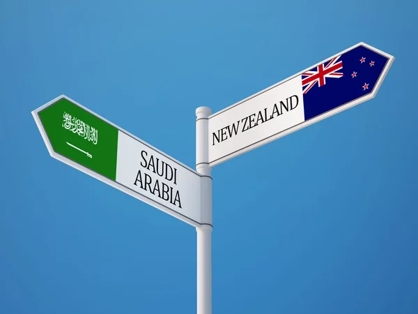 Saudiarabien nyazeeländskt underteckna flaggor koncept — Stockfoto
