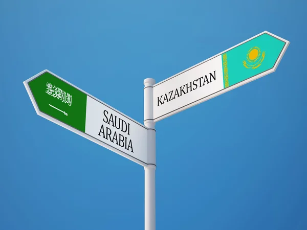 Kazakhstan Saudi Arabia  Sign Flags Concept — Stock Photo, Image