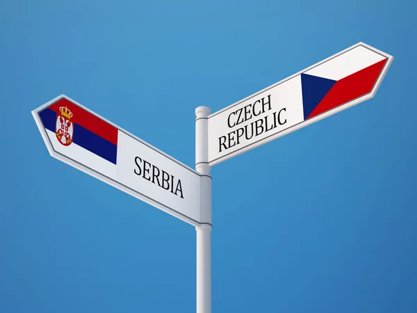 Serbien och Tjeckien underteckna flaggor koncept — Stockfoto