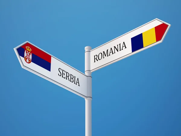 Serbia and  Romania  Sign Flags Concept — Stock Photo, Image