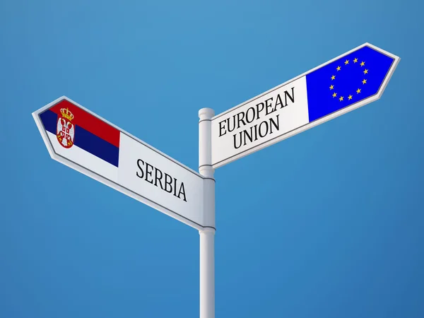 Evropská unie a Srbsko znamení příznaky koncepce — Stock fotografie