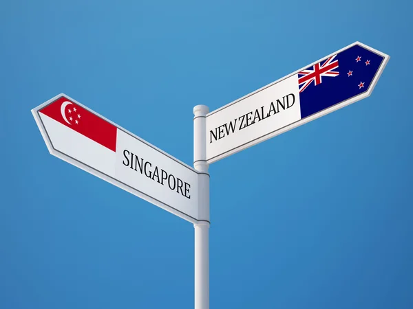Новая Зеландия подписала концепцию флагов Сингапура — стоковое фото
