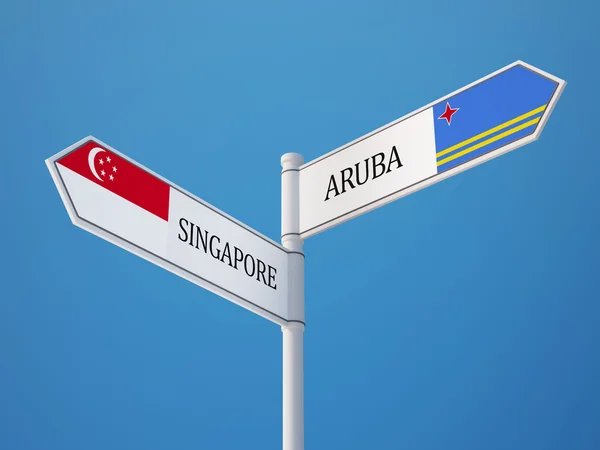 Singapore Aruba Segno Bandiere — Foto Stock