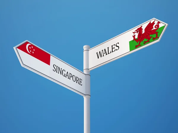 Singapore Wales  Sign Flags Concept — Stock Photo, Image