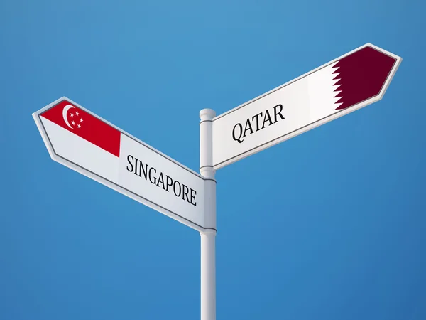 Singapore Qatar tecken flaggor koncept — Stockfoto