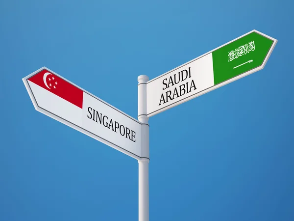 Singapore Saudiarabien tecken flaggor koncept — Stockfoto