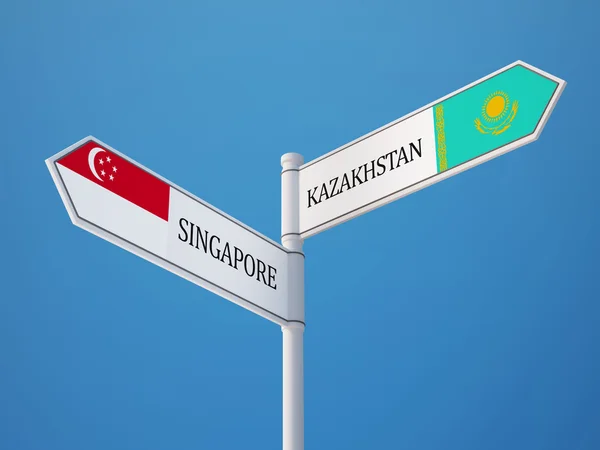 Kazakhstan Singapore  Sign Flags Concept — Stock Photo, Image