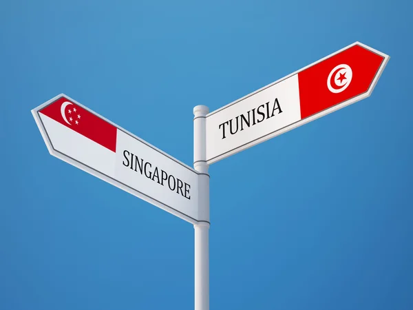 Tunisien Singapore tecken flaggor koncept — Stockfoto